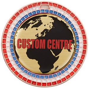 70MM GOLD GEMSTONE CUSTOM CENTRE DOMED VINYL MEDAL **SPARKLE**